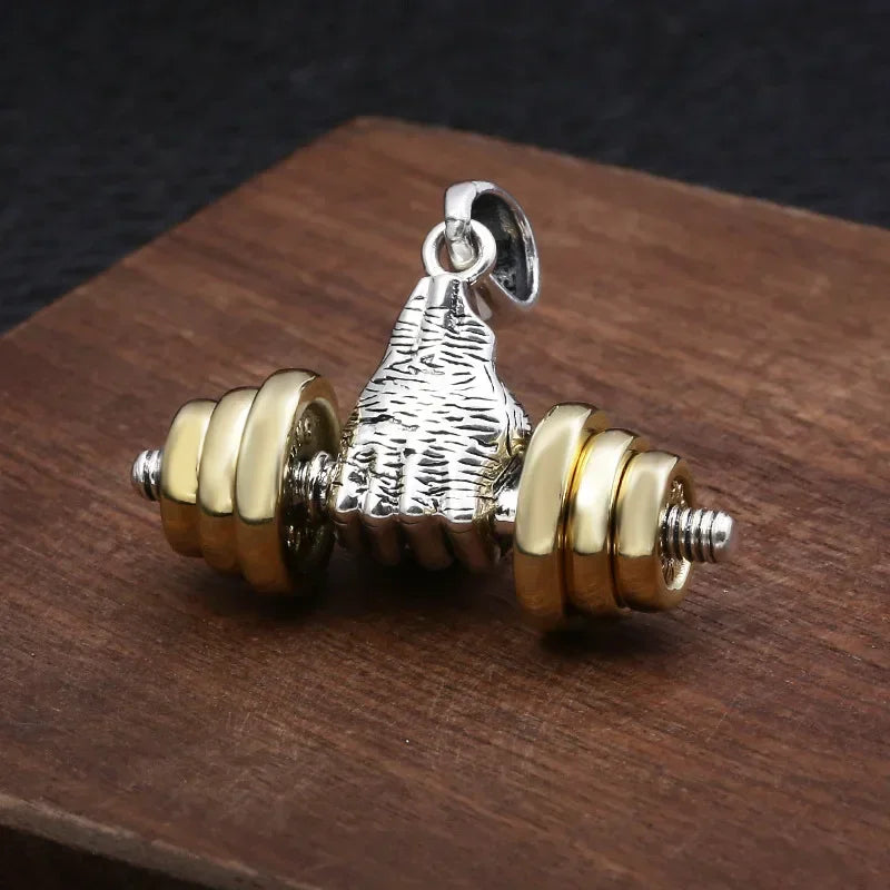 Men\\\\'s Fashion Classic Design Fitness Master Hand-Held Dumbbell Pendant Hip Hop Rapper Prom Party Necklace