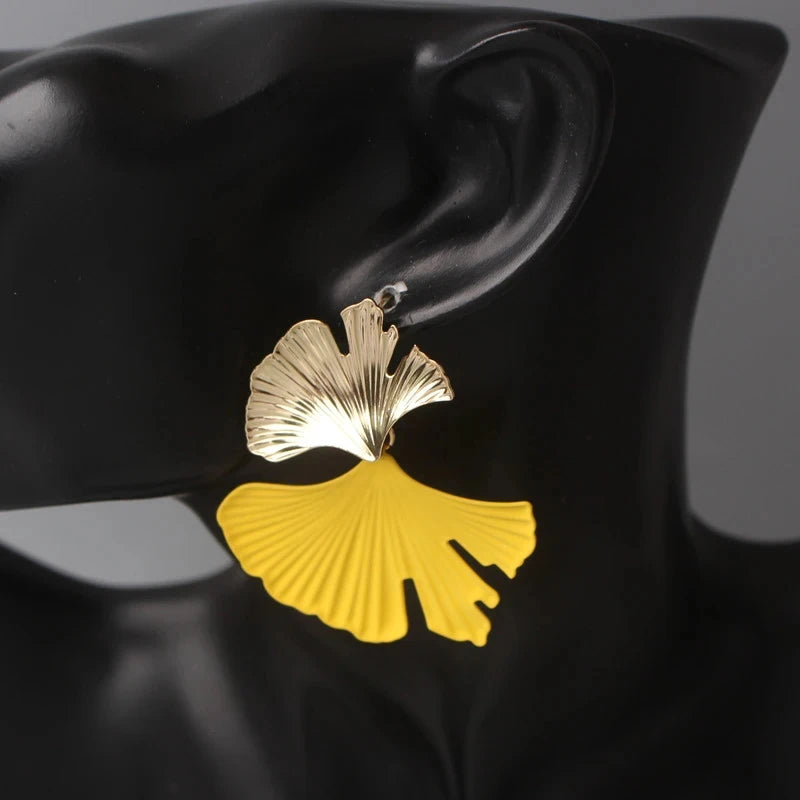 New Ginkgo Biloba Dangle Earrings for Women Gold Color Top Metal Statement Drop Earrings boucle d'oreille Unusual Earrings