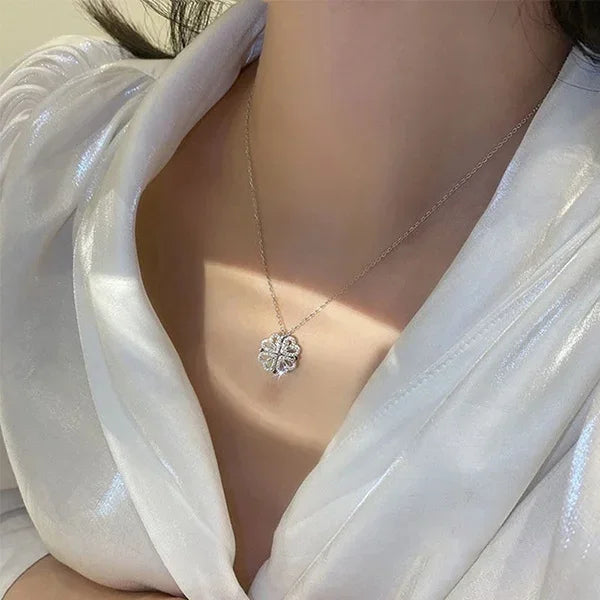 1/2PC Unique Heart Shaped Four Leaf Clover Pendant Necklace Silver Gold Jewelry Zircon Love Clavicle Chain Gifts Openable