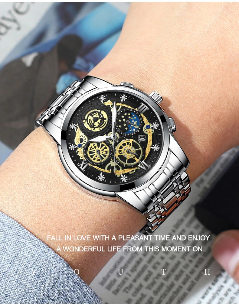 BINBOND Luxury Fashion Casual Quartz Men Watch Stainless Steel Strap Luxury Dial Luminous 30M Waterproof Business Men Wristwatch
