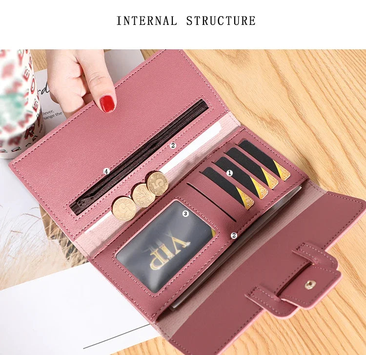 Women  Large Capacity Leather Wallet Cardholder Coin Purses Clutch Phone Credit Card Holder Ladies Luxury Bag
