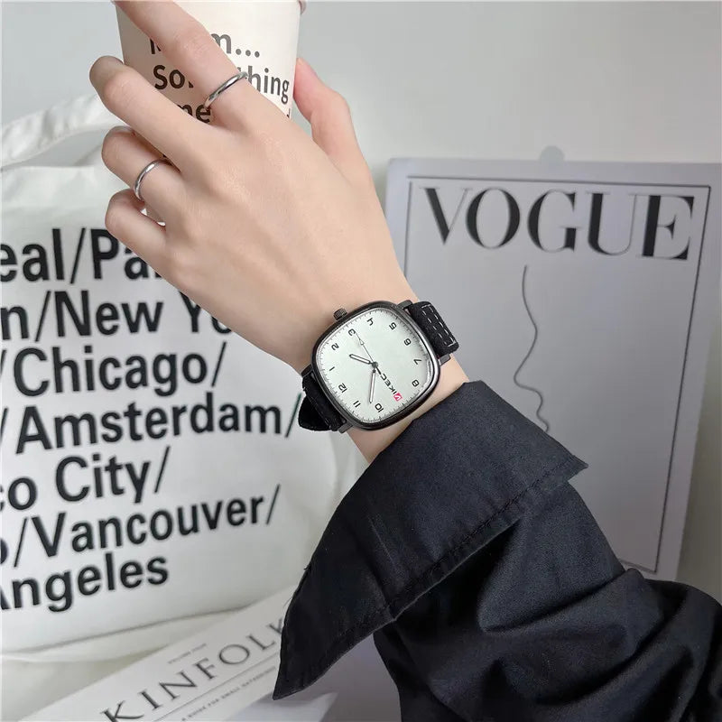 Brand Quartz Watch Youth Student Watch Vintage Square Dial Leather Belt Wristwatch Casual Fashion Men Women Gift Clock Wholesale