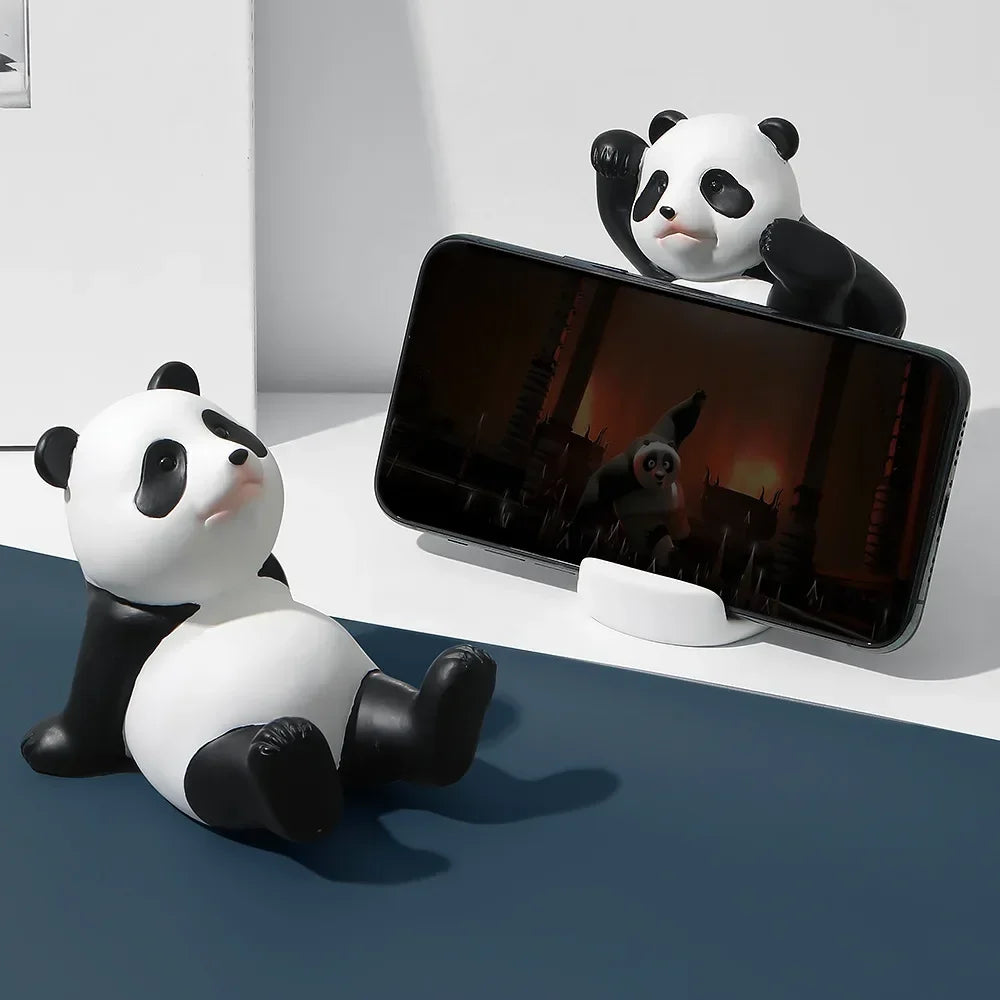 Cute Panda Phone Holder Cartoon Panda Mobile Phone Holder Universal Phone Bracket Panda Sculpture Statue Decor Resin Toy Gift