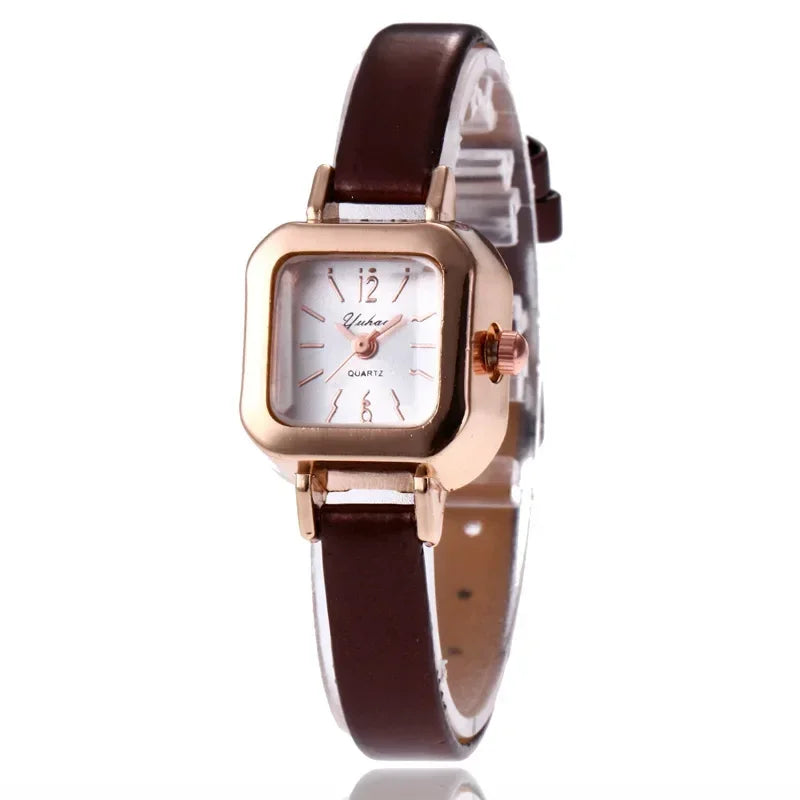 Simple Classic Women Small Square Dial Watch Vintage Elegant Female Quartz Wristwatches Leather Strap Casual Watches Reloj Mujer