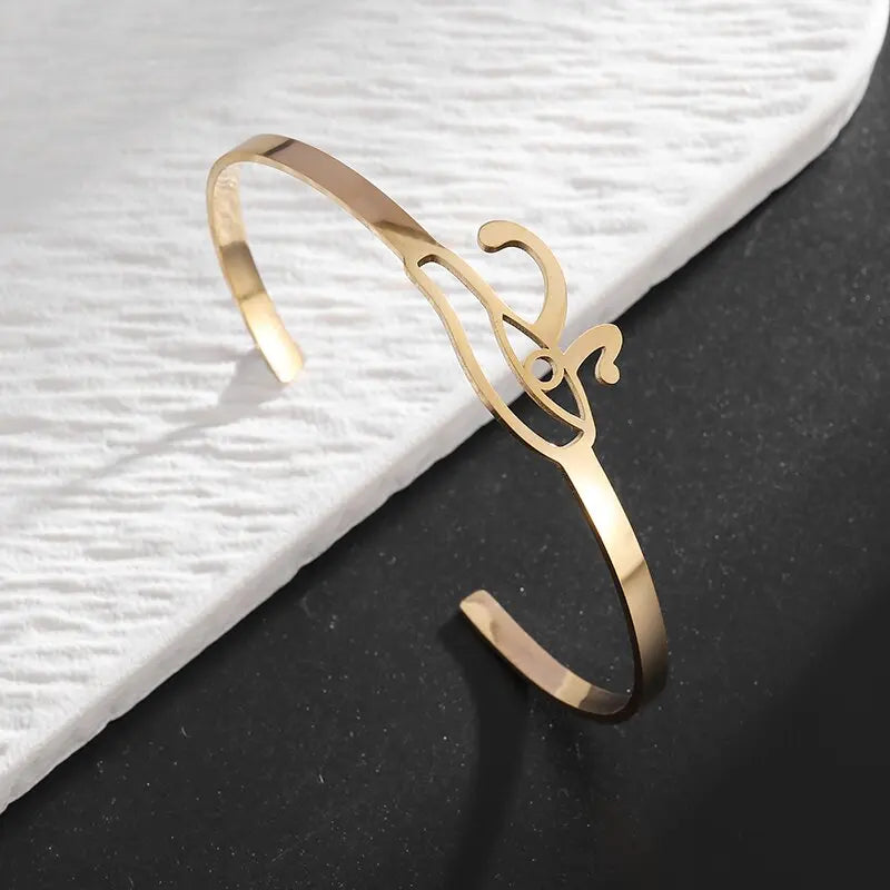 Silver-Plated Lucky Sixpence Pattern Letter Bracelet Men's Cuff Bangles Women's Trendy Charm Jewelry