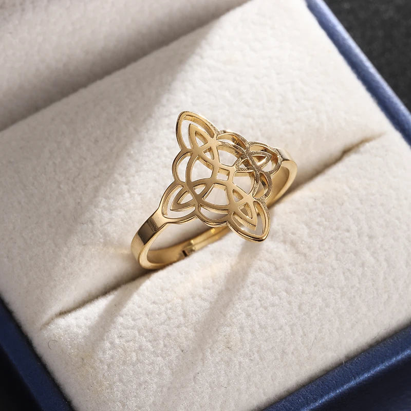 Stainless Steel Witch Knot Adjustable Ring Fashion Women Girls Good Luck Casual Party Jewelry Gift
