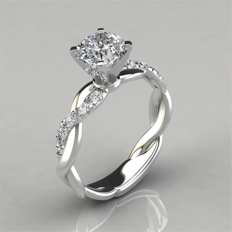 Fashion Luxury Rhinestones Rings for Women Men Korean Romantic Shiny Zircon Cross Lovers' Ring Commitment Wedding Jewelry Gift