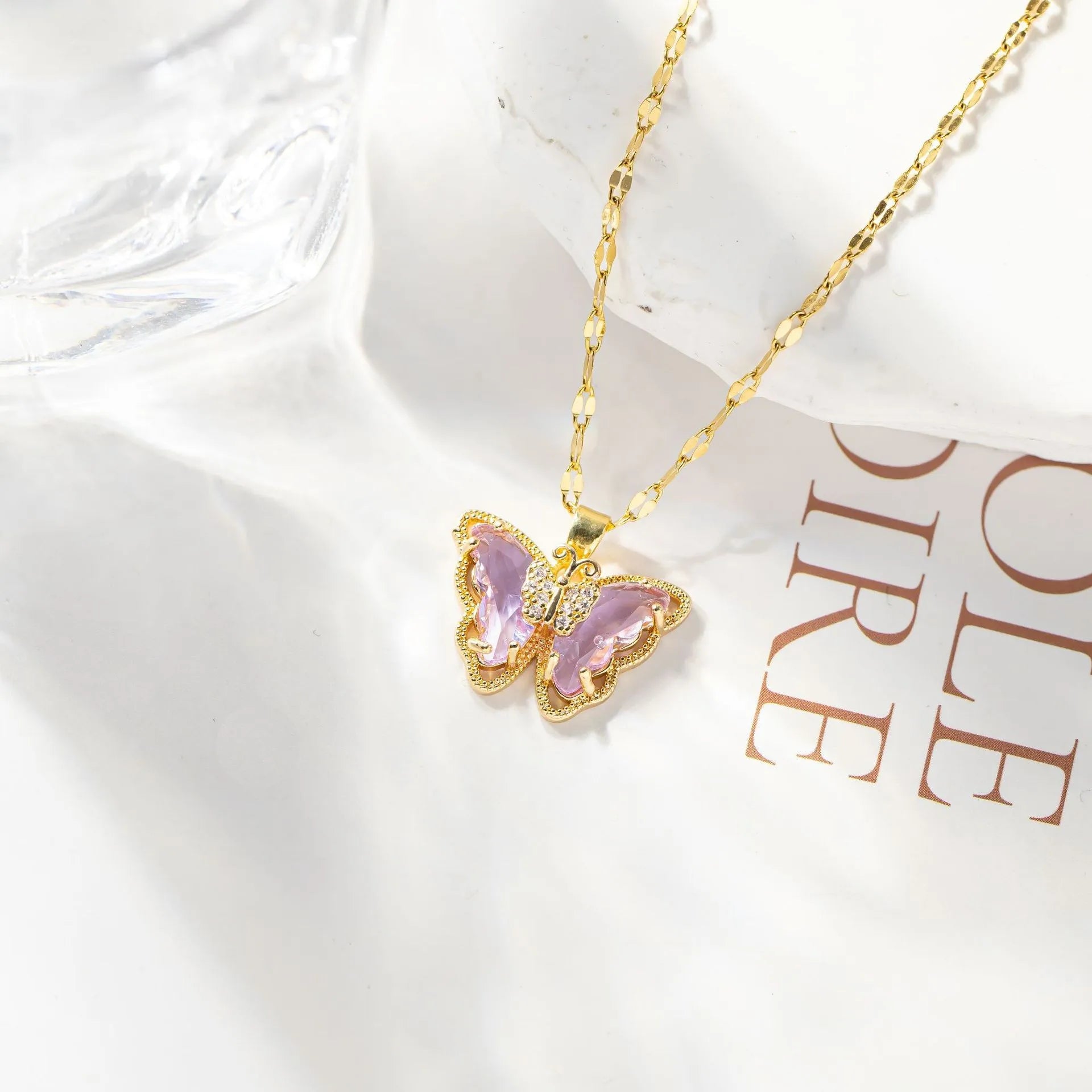 Micro-inlaid Crystal Butterfly Necklace Fashion European American Style Cute Classic Light Luxury Transparent Clavicle Chain