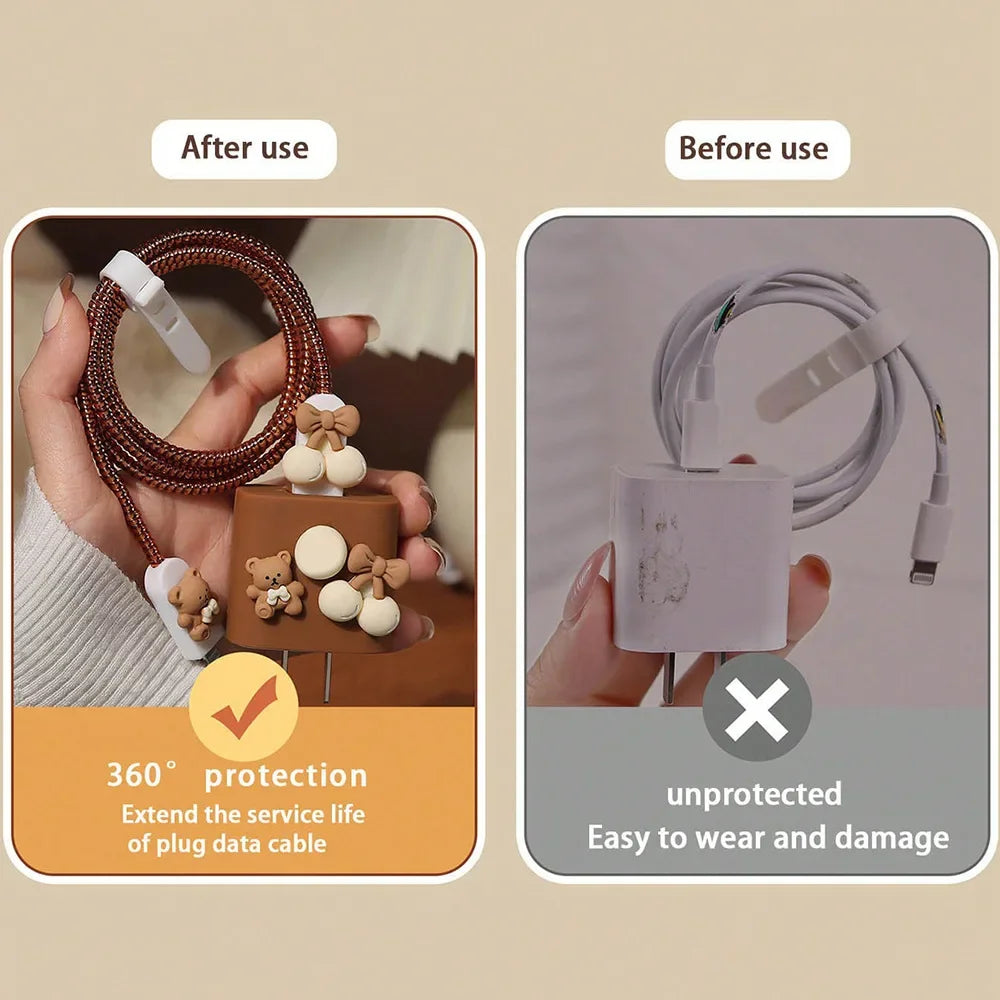Charger Cable Protector M Bear Case Organiser For IPhone 15 14 13 12 Pro Max 18W 20W Type C Data Line Spiral Winder Protective