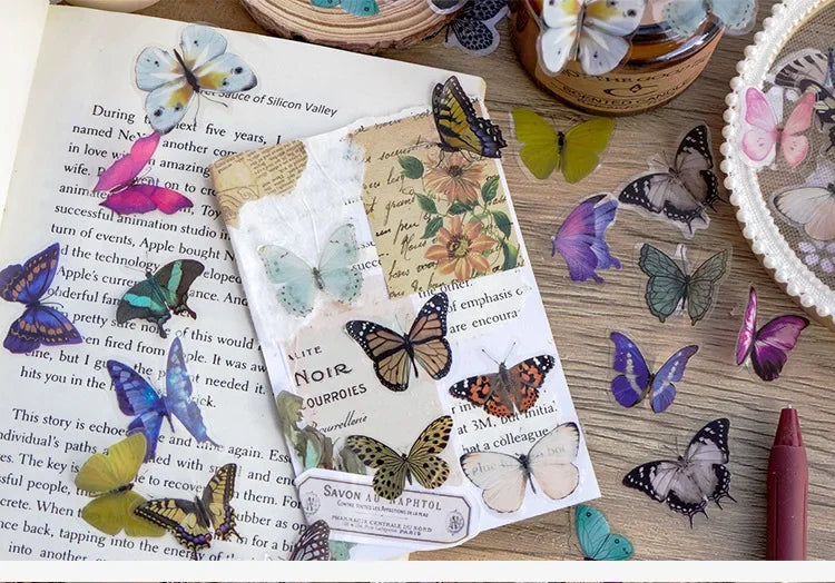 40pcs/pack Butterfly Series Stickers Art Collage Junk Journal DIY Scrapbooking PET Waterproof Craft Aesthetics Stickers