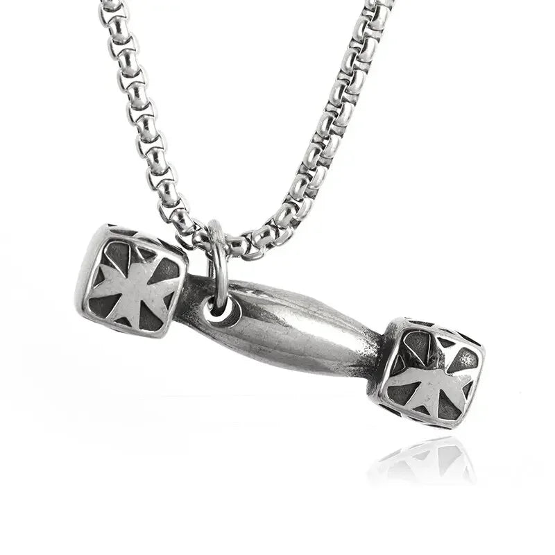 Men\\\\'s Fashion Classic Design Fitness Master Hand-Held Dumbbell Pendant Hip Hop Rapper Prom Party Necklace