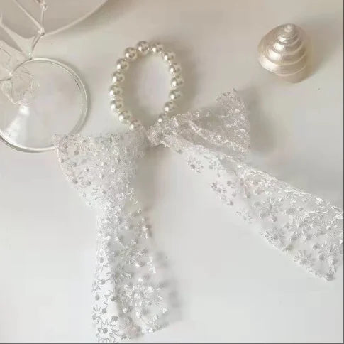 Elegant Lace Embroidery Bow Hair Ties Solid Color Retro Headdress Hair Ties Sweet Girls Princess Hair Accessories Gift