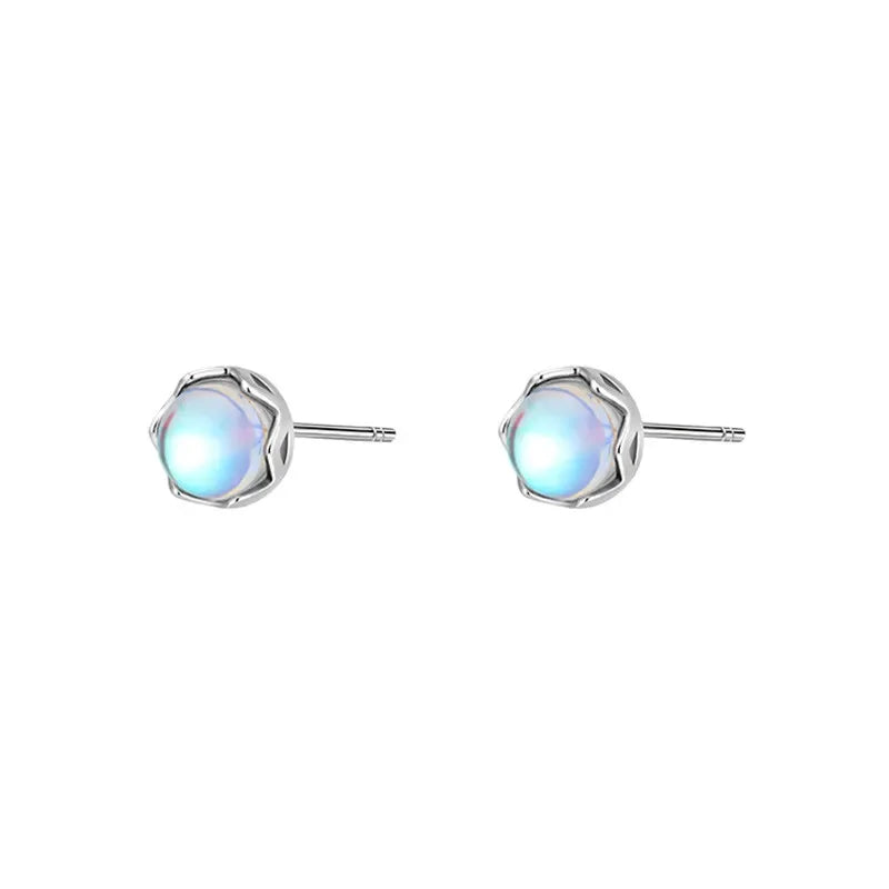 Mini Moonstone Small Round Stud Earrings for Women Simple Design Luxury Aurora Personality Exquisite Girls Charm Jewelry Gift