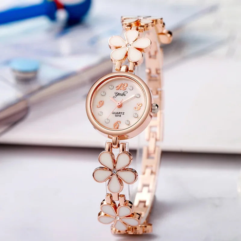Korean Fashion Women's Watches Flower Shaped Strap Rhinestone Dial Ladies Quartz Wristwatches Dropshipping Relojes Para Mujer