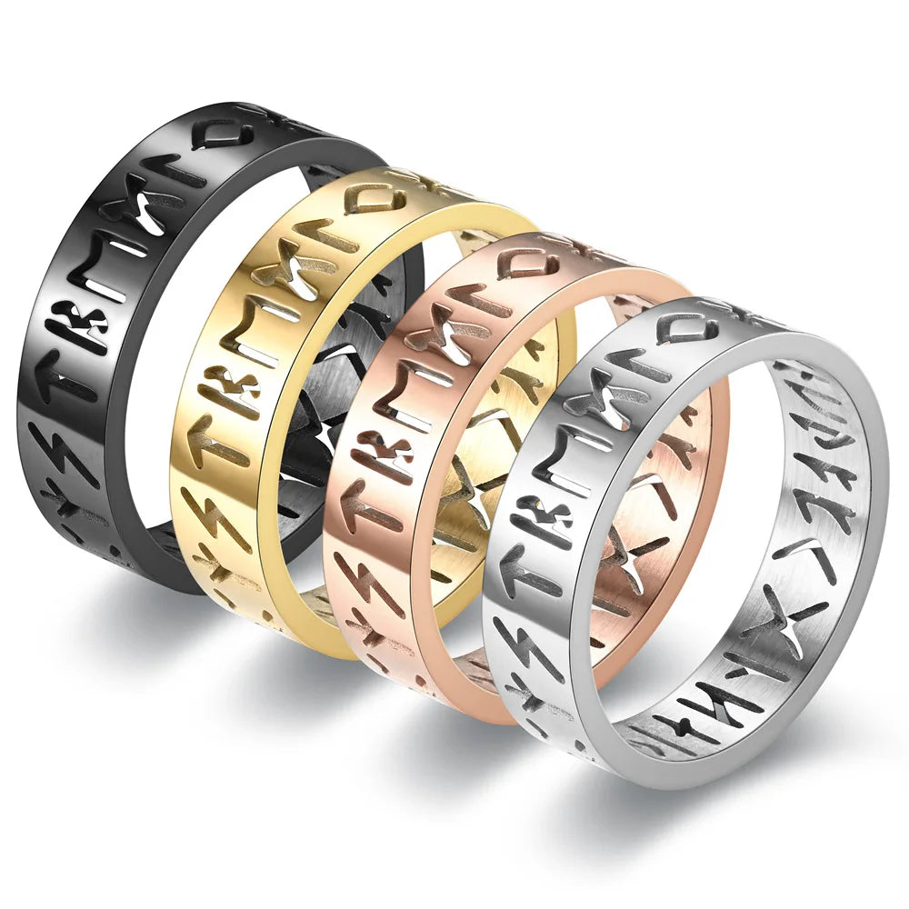 2025 New Stainless Steel Hollow Out Ring for Men Women Fashion Hollow Rune Design Finger Anillo Antiestres Anxiety Rings