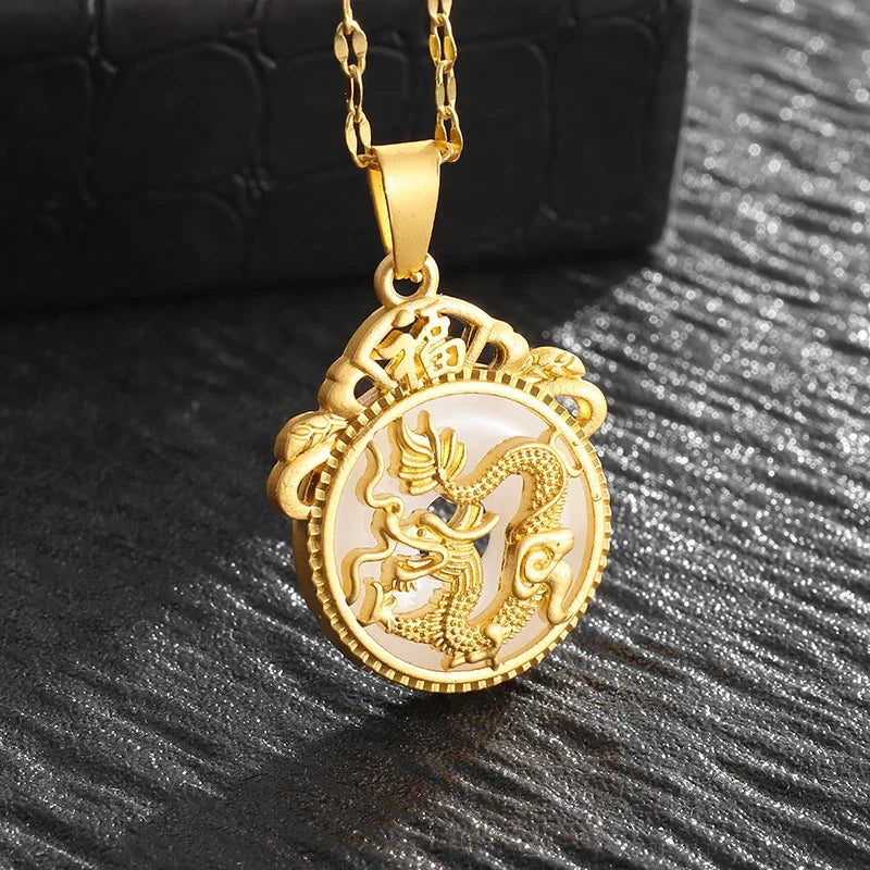 Exquisite Luxury Bamboo Imitation Jade Dragon Column Phoenix Necklace Suitable for Men and Women's Fashionable Charm Jewelry