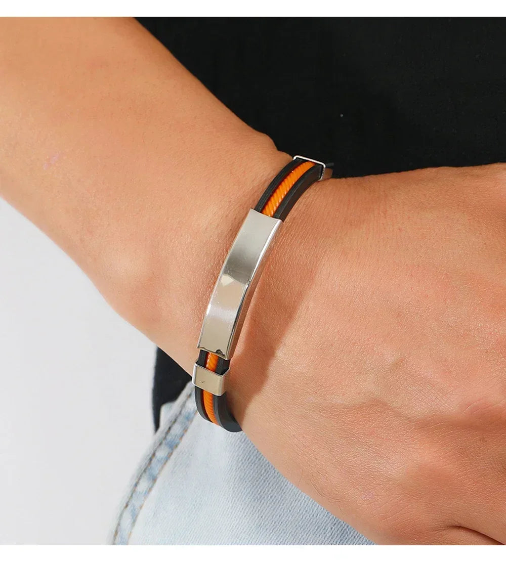 Fashion Men Silicone Bracelet Stainless Steel Bracelet on Hand for Couple Unisex Wrist Chain Jewelry