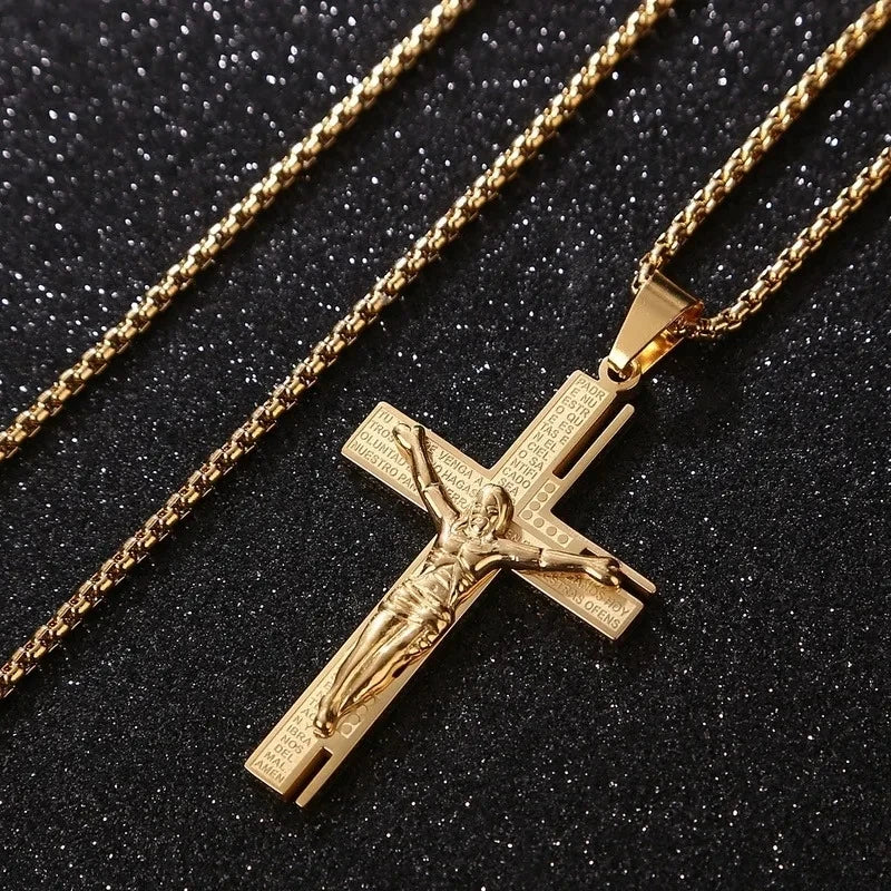 Vintage Jesus Christ Cross Pendant Necklace Men Women Catholic Religious Lucky Faith Jewelry