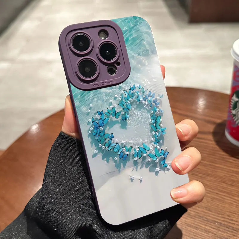 Blue Butterfly Ocean Waves Phone Case For iPhone 16 15 Pro Max 14 13 12 11Pro Max  Mini X XS XR 7 8 Plus SE Silicone Soft Cover