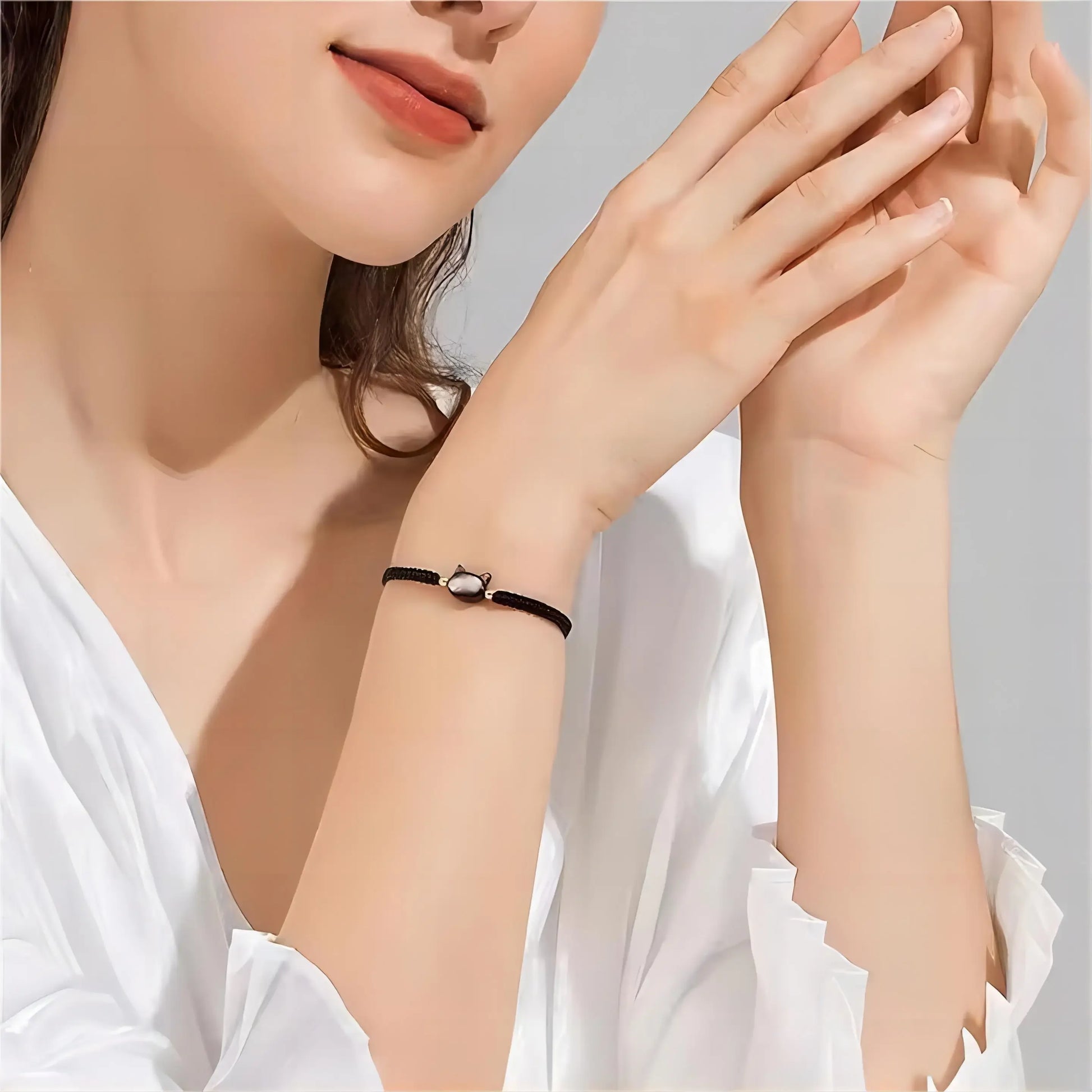 Natural Moonstone Obsidian Bracelets Minimalist Fidget Bracelet Handmade Cute Black White Cat Bracelet Party Accessories Jewelry