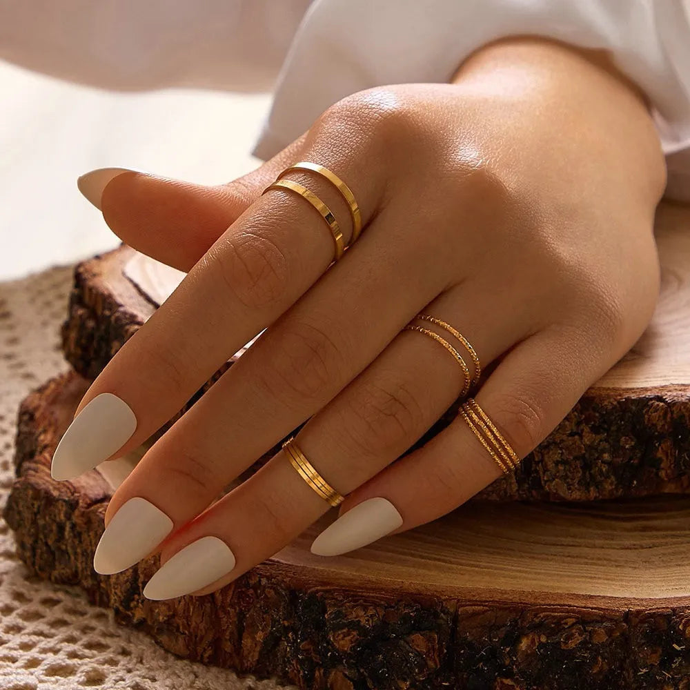 Vintage Korean Gold Silver Color Pearl Rings Set Jewelry For  Girls Butterfly Hollow Heart  Ring For Women Accessories