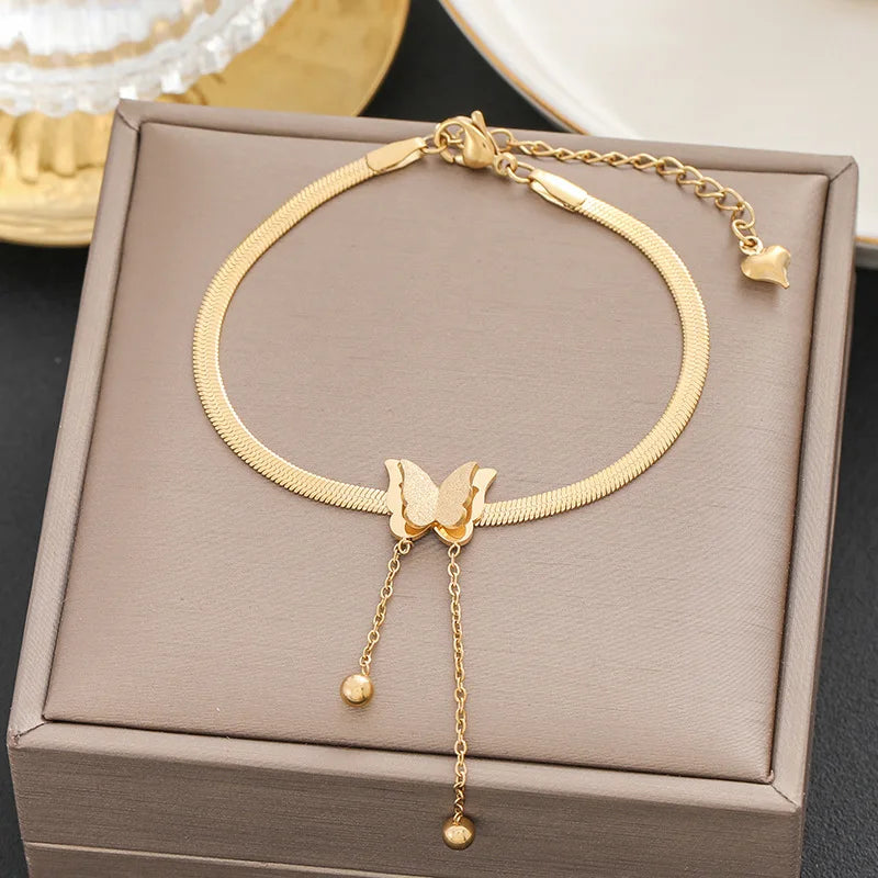 316 Stainless Steel Butterfly Heart Belt Twist Multilayer Chain Bracelet For Women Jewelry Party Gifts Bijoux Pulsera