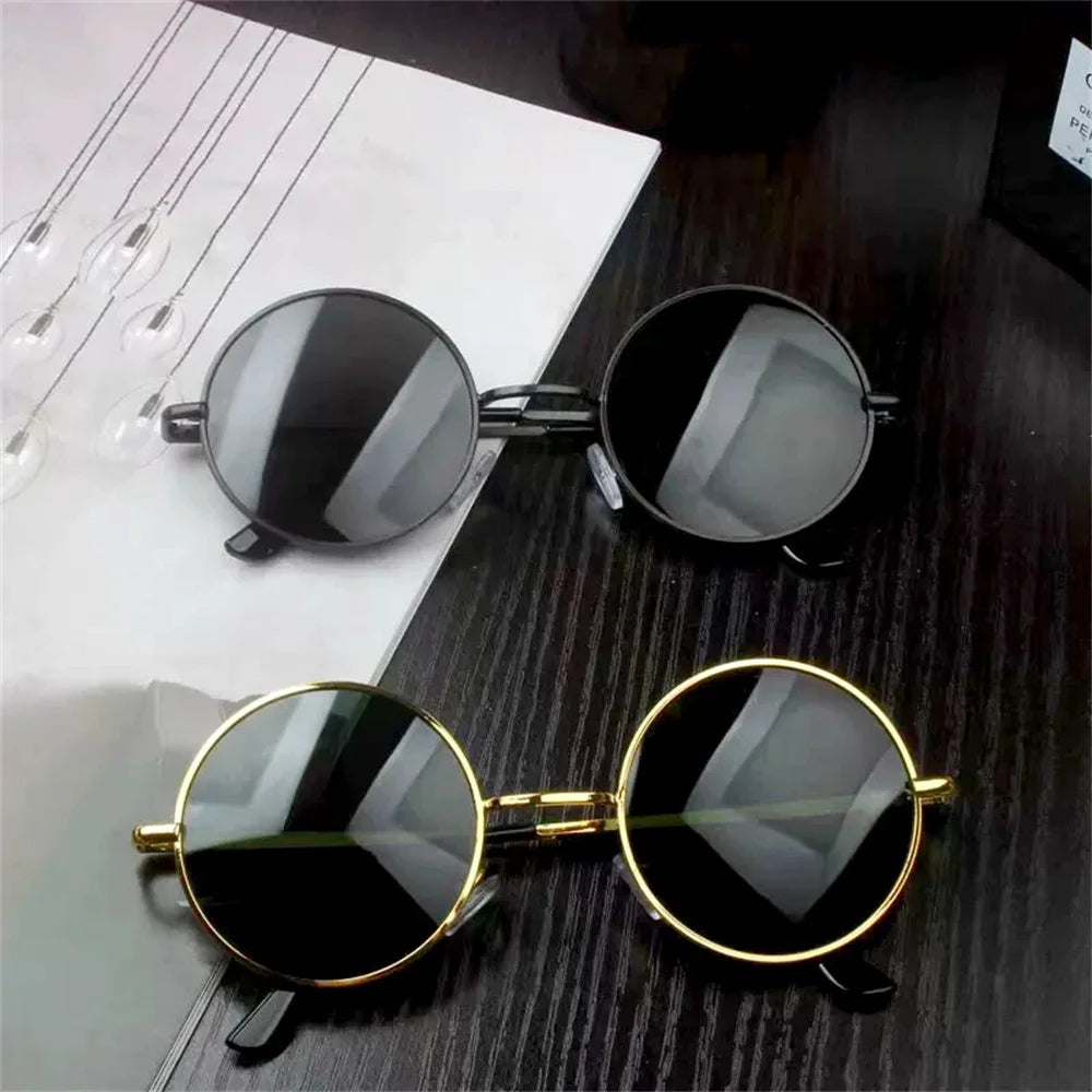 Retro Round Sunglasses For Men Women Metal Hippie Circle Eyeglasses Clear Lens Sun Glasses Goggles Wedding Photo Prop Eyewear