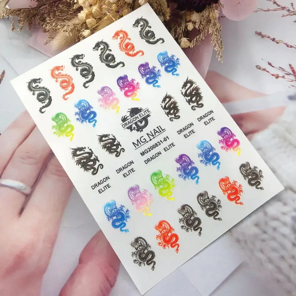 3D Chinese Red Black Dragon Manicure Decor Stickers Snake Nail Sticker DIY Self Adhesive Nail Decals Acrylic Nail Art Decoration