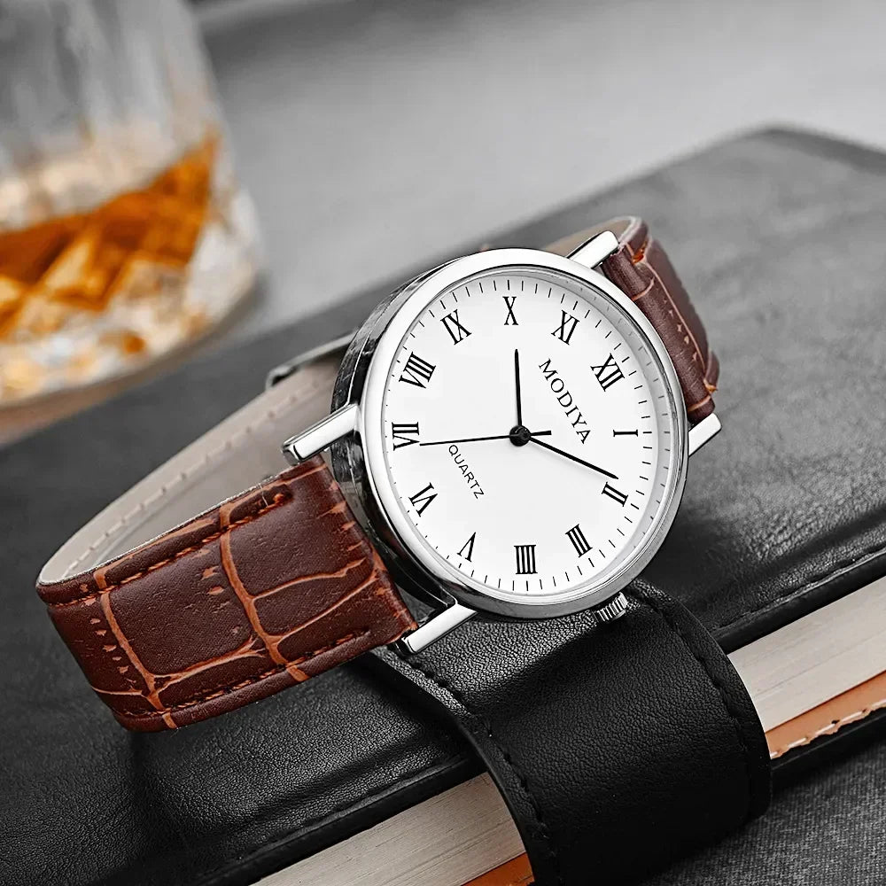 Men's Business Wrist Watch Luxury Leather Strap Analog Watches Ultra Thin Quartz Wristwatch Clock Men Women Casual Simple Watch