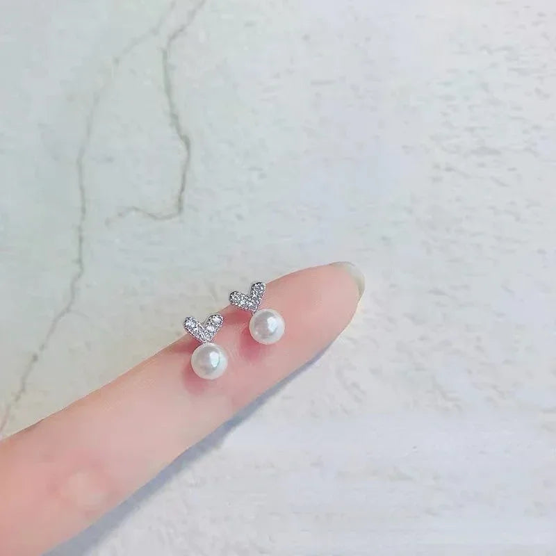 New 2024 Korean Fashion Heart Pearl Dangle Earrings for Women Luxury Wedding Jewelry Accessories for Women Gift Pendientes Mujer