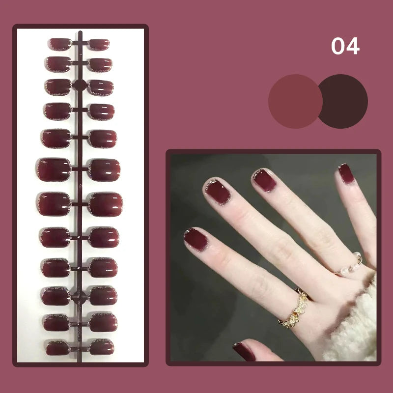 24pcs Short Matte Fake Nails For Women Cute Bride Red Blush French Tips Faux Ongles Press On False Nail Supplies No Jelly Glue