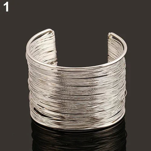 Fashion Women's Multilayer Metal Wires Strings Open Bangle Wide Cuff Bracelet Statement Jewelry Indian Luxury