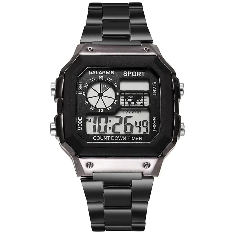 Luxury Stainless Steel Strap Sport Watches Men Practical Digital Watches Waterproof Clock LED Men's Sport Wristwatch