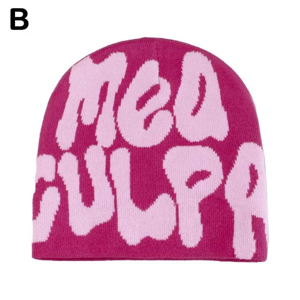 Fashion Korean Y2K Knitting Beanie Hat Cool Letter Graphic Knitting Beanie Cozy Knit Skullies Cap Slouchy Unisex Winter Hats