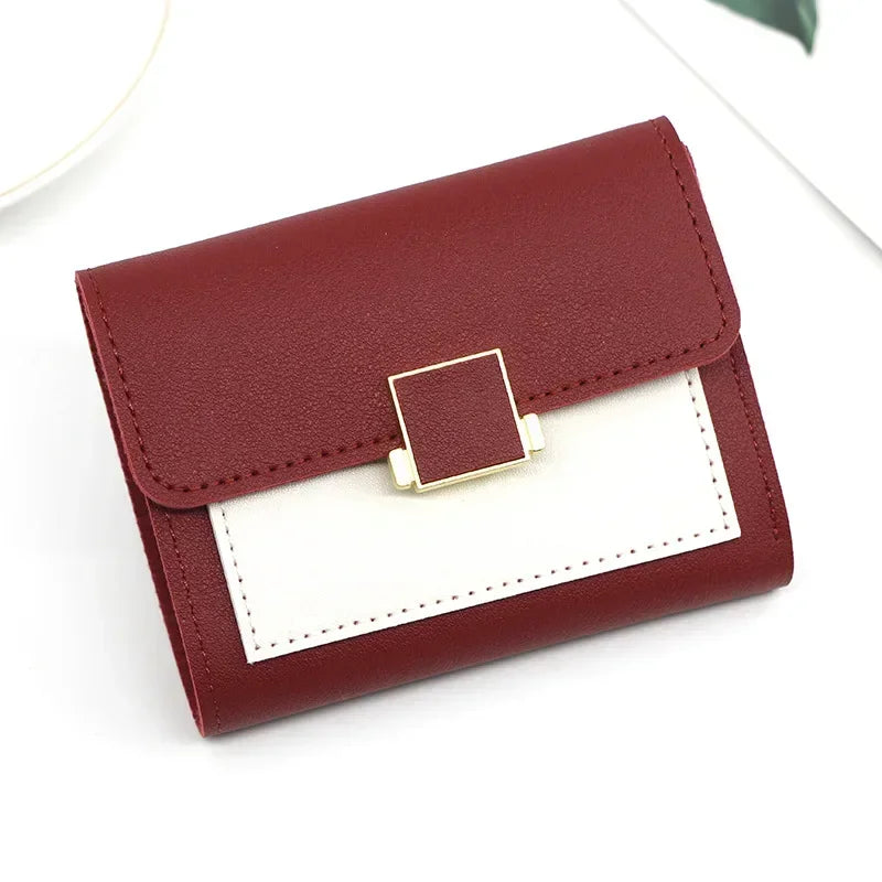 Patchwork Short Women's Wallet Fashion Square Clutch Money Credit Multiple Card Holders Metal Buckle Tri-Fold Ladies Coin Purse