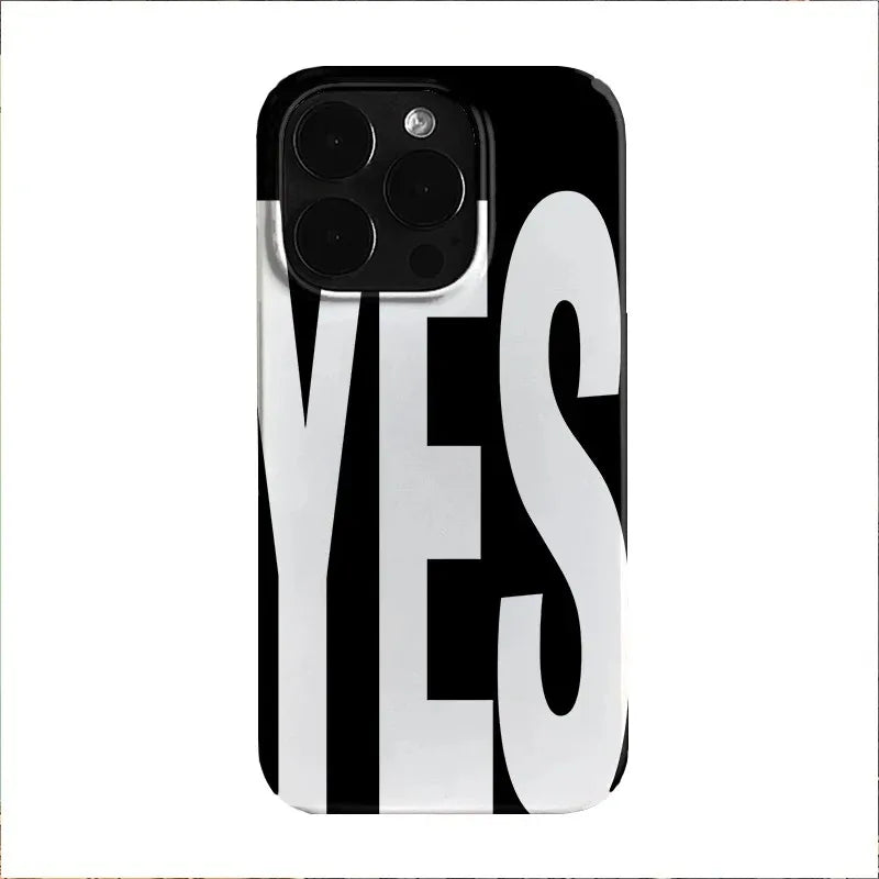 Black White Letters NO and YES Personalized Art Phone Case For iPhone 11 12 13 14 15 16 Pro Max 16E XR X XS Max 7 8 Plus Cover