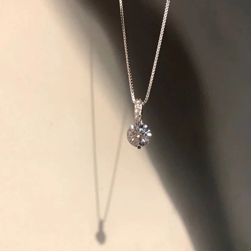 Silver Color Single Zircon Necklace for Women Clavicle Chain Silver Color Jewelry Choker