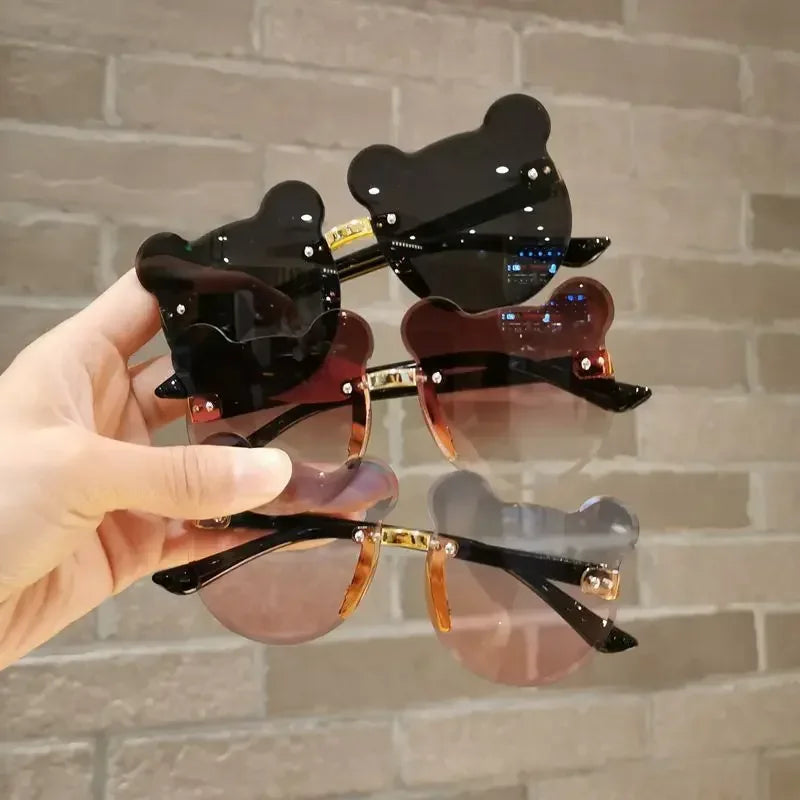 Fashionable New Outdoor Travel Skiing Sunglasses Cartoon Bear Sunglassess for Boy Girl Children Rimless Casual Sunglasses UV400