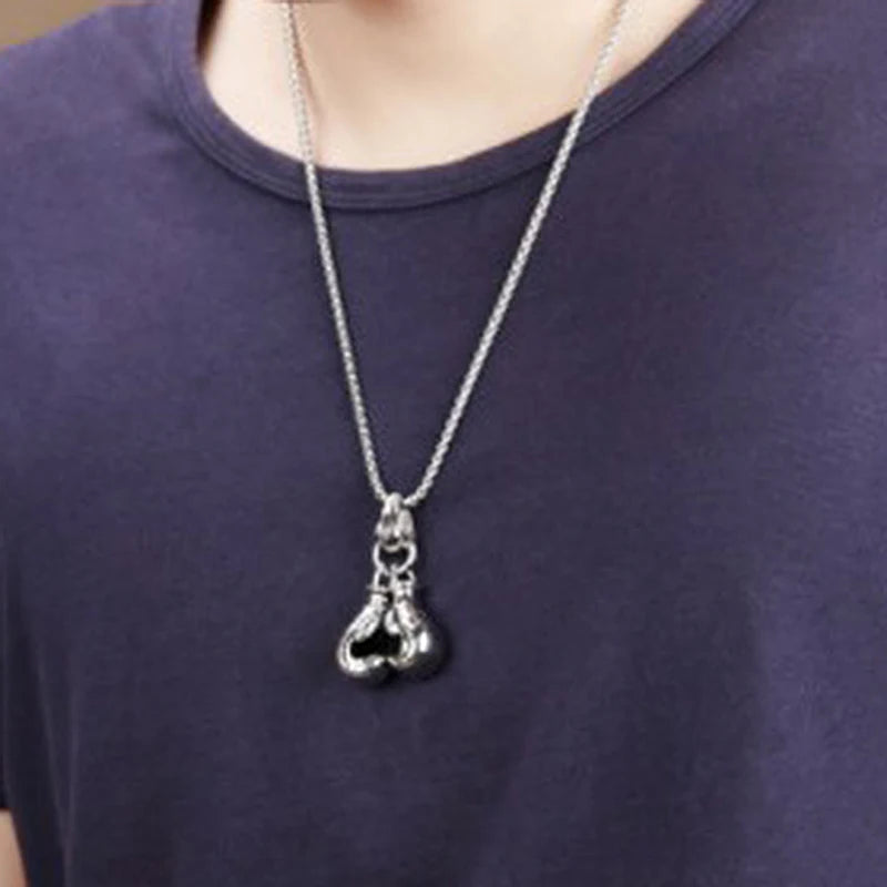 Vintage Boxing Gloves Pendant Necklace For Men Punk Hip Hop Style Gold Color Titanium Steel Chain Fashion Women Jewelry Gifts