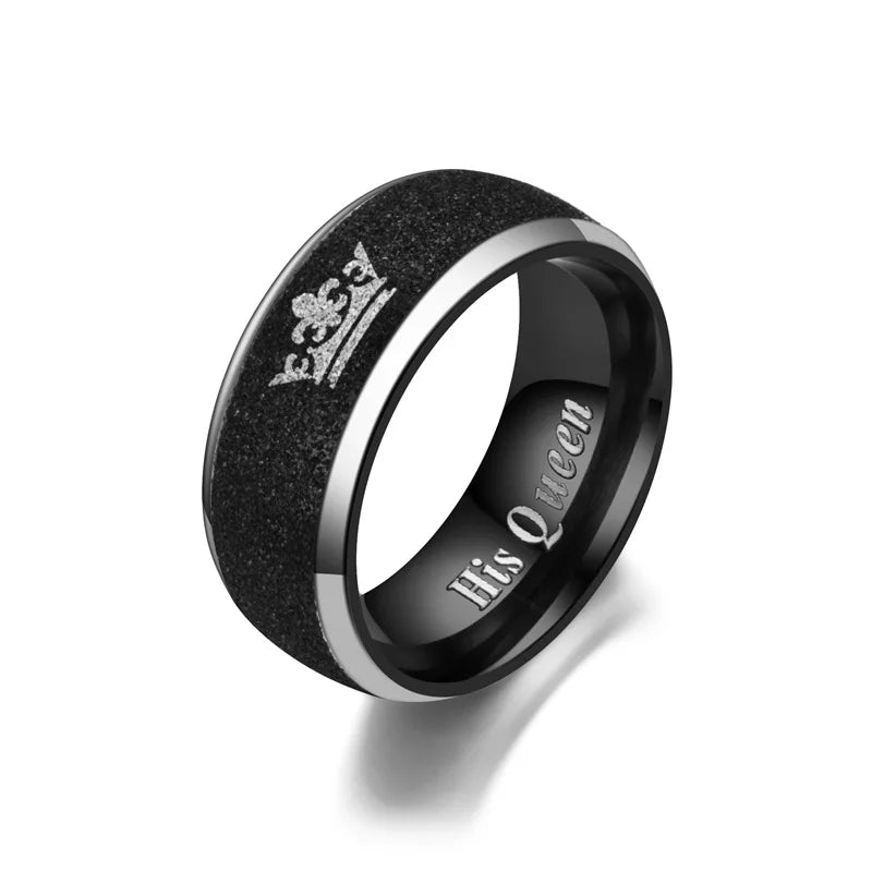 Black Frosted Stainless Steel Couple Rings Queen Men and Women Rings Fashion Romantic Couple Rings Jewelry Wholesale