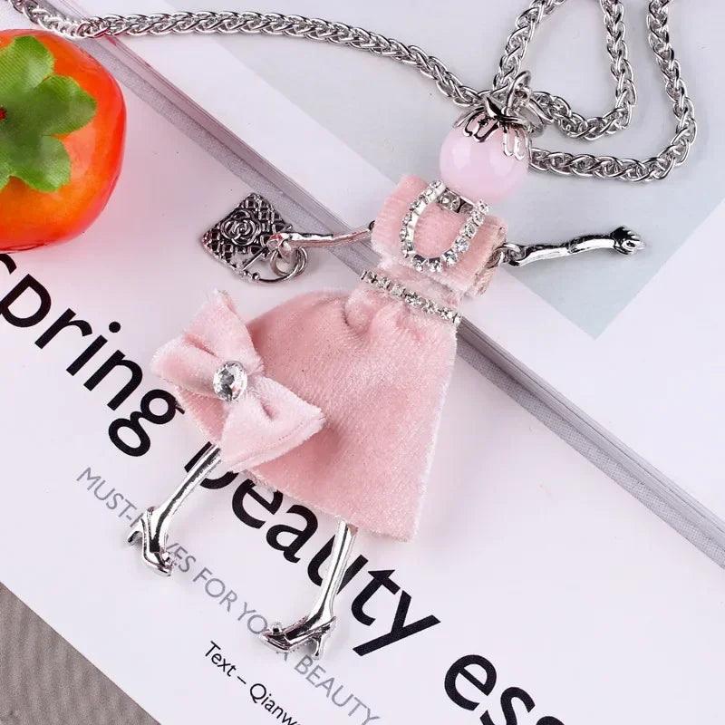 New Women Doll Long Chain Necklace Shining Dress Pendant Handmade Girl Maxi Necklaces & Pendants Brand Hot Fashion Jewelry