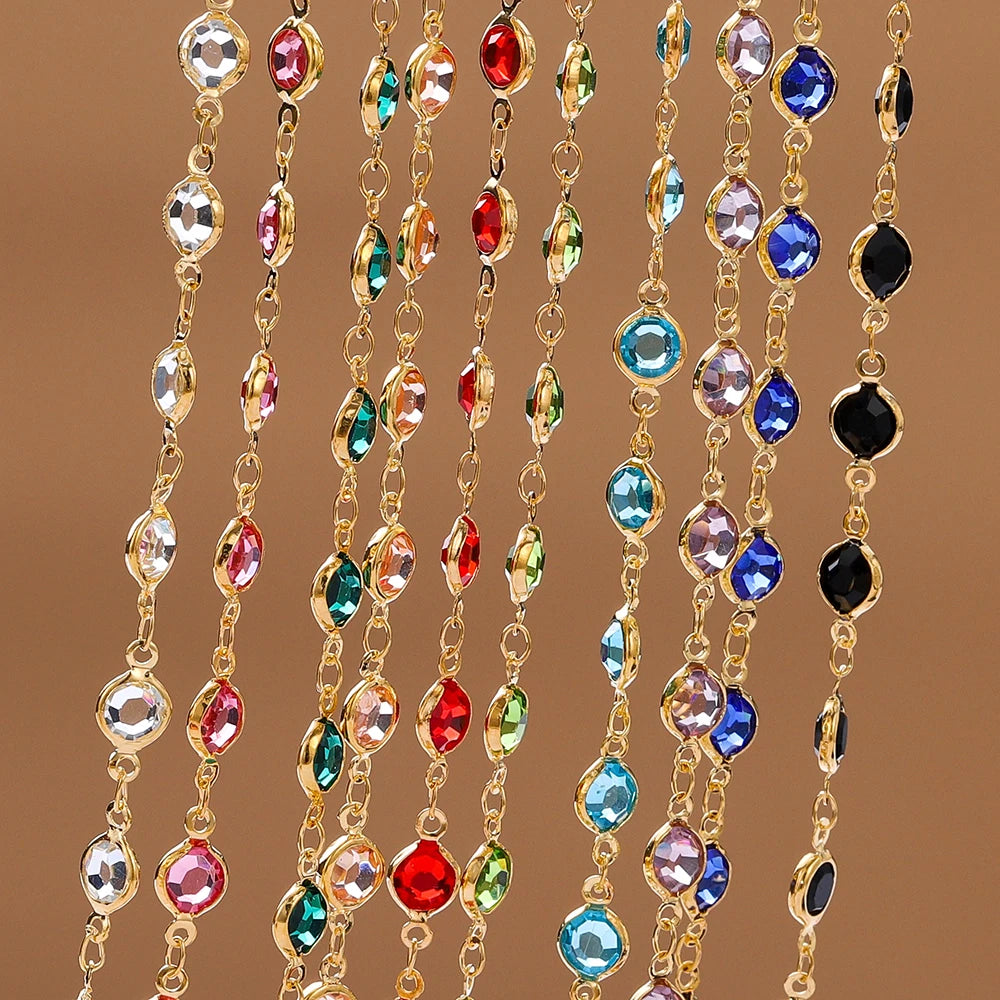 1Meter Colorful Glass Crystal Beads Chain Copper Chains For Necklace Bracelet Jewelry Making DIY Components Accessories