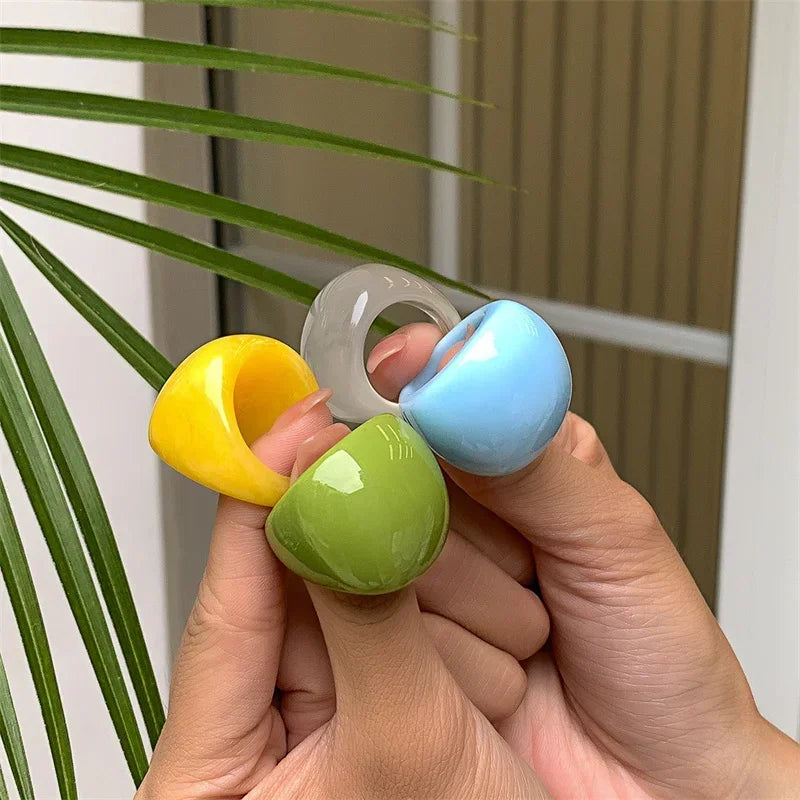 Classic Candy Color Acrylic Ring Exaggerated Geometric Rings Gothic Y2k Jewelry Wholesale Women's Fashion Accessories 반지