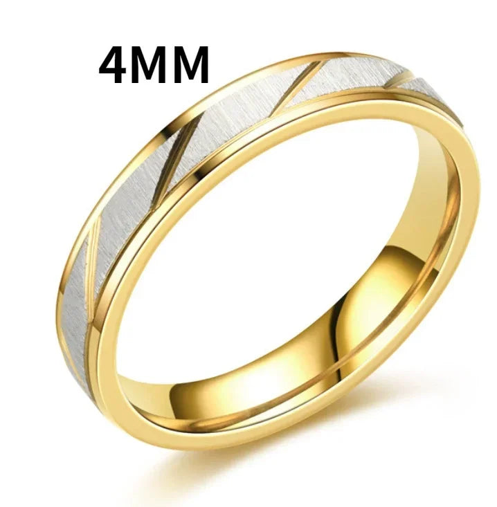 Fashion Gold Stripes Couple Rings 6mm 4mm Stainless Steel Contrast Color Jewelry Valentine's Day Gifts