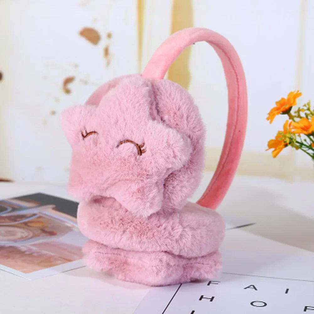 Winter Outdoor Star Smiley Face Plush Earmuffs Accessories Soft Thick Warm Ear Cover Solid Headphone Earlap for Boys Girls