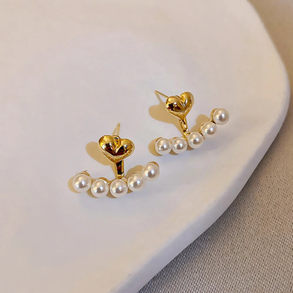 New 2024 Korean Fashion Heart Pearl Dangle Earrings for Women Luxury Wedding Jewelry Accessories for Women Gift Pendientes Mujer