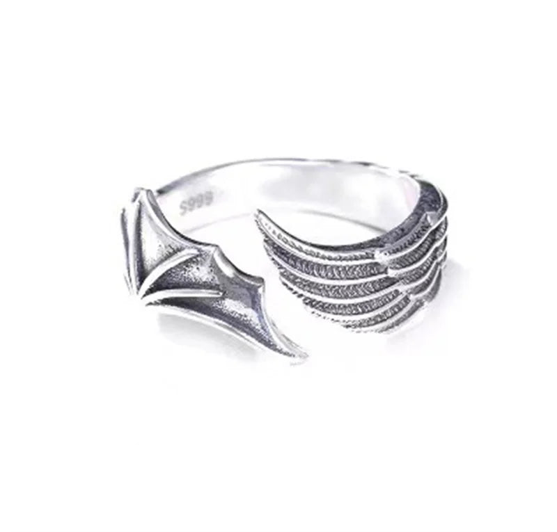 Antique Silver Color Dragon Rings Gothic Punk Men Pterosaur Wings Opening Adjustable Rings Vintage Jewelry Accessories Gifts