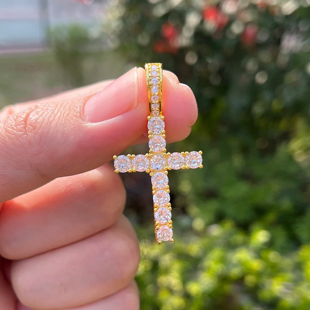 Cross Iced Out Pendant Necklace For Men Hip Hop Delicate Gold Color Cuban Rope Rapper Homme Chain on Neck Accessories OHP145