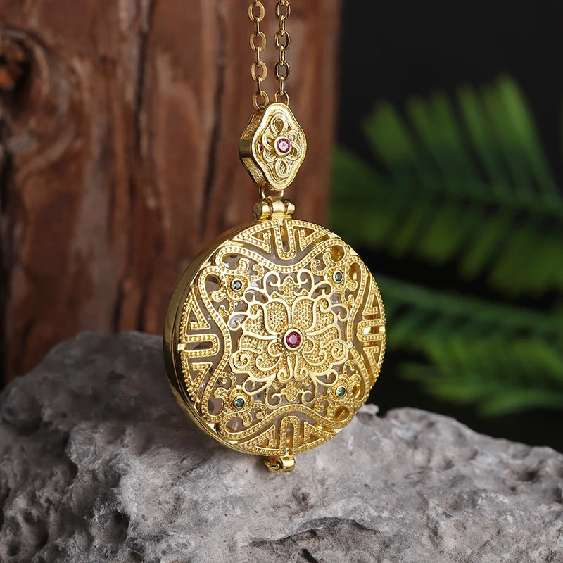 Vintage Buddhist Dharma Vessel Exorcism Vajra Pendant Necklace for Men Necklace Religious Amulet Accessory Gift