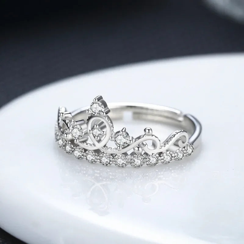 Elegant Princess Tiara Crown Adjustable Ring for Women Girl  zircon ring coronation ring